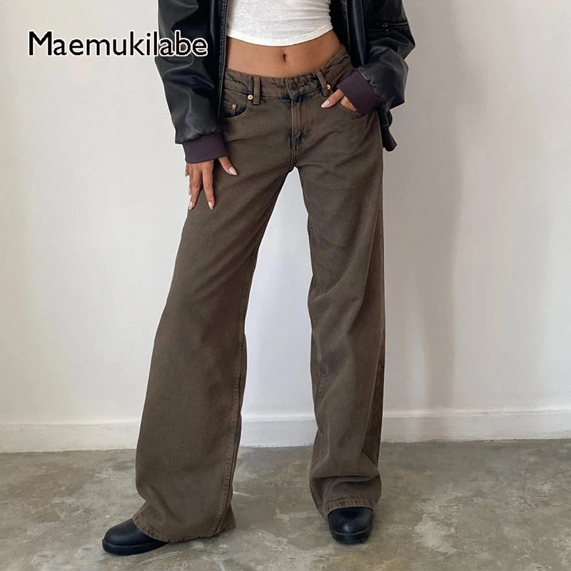 Maemukilabe Women Y2K Aesthetic Low Rise Baggy Jeans Loose Fit Boyfriend Straight Wide Leg Denim Pants Trendy Stretch Trousers 250320