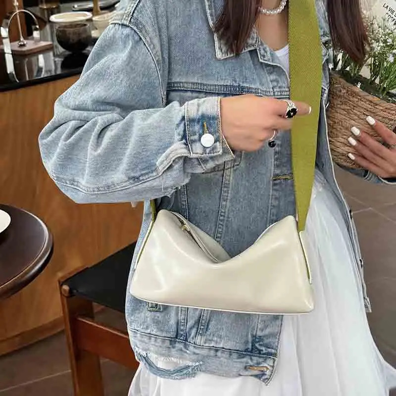 Cross bag shoulder genuine leather womens wide woven belt comparison small square colorful jelly 250320