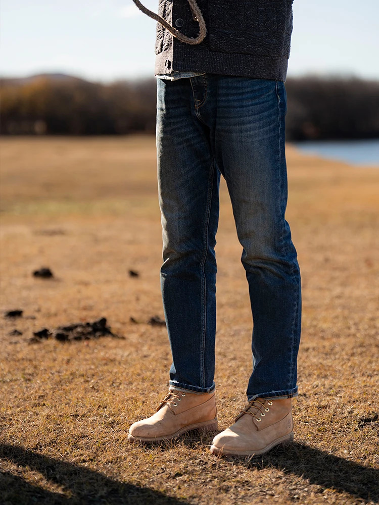 2025 Spring 15oz elastic brushed lining fabric jeans mens washed vintage denim Trouser 250320