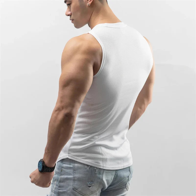 gym training tank top mens sports Tshirt summer thin mesh breathable fitness running vest quick drying sleeveless 250320