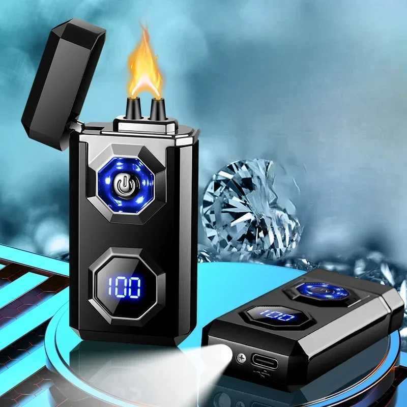 2025New Big Flame Electric Arc Metal Lighter Windproof LED Lighting Power Display Ignition Display Fast Charge Ignition GadgetsC250321