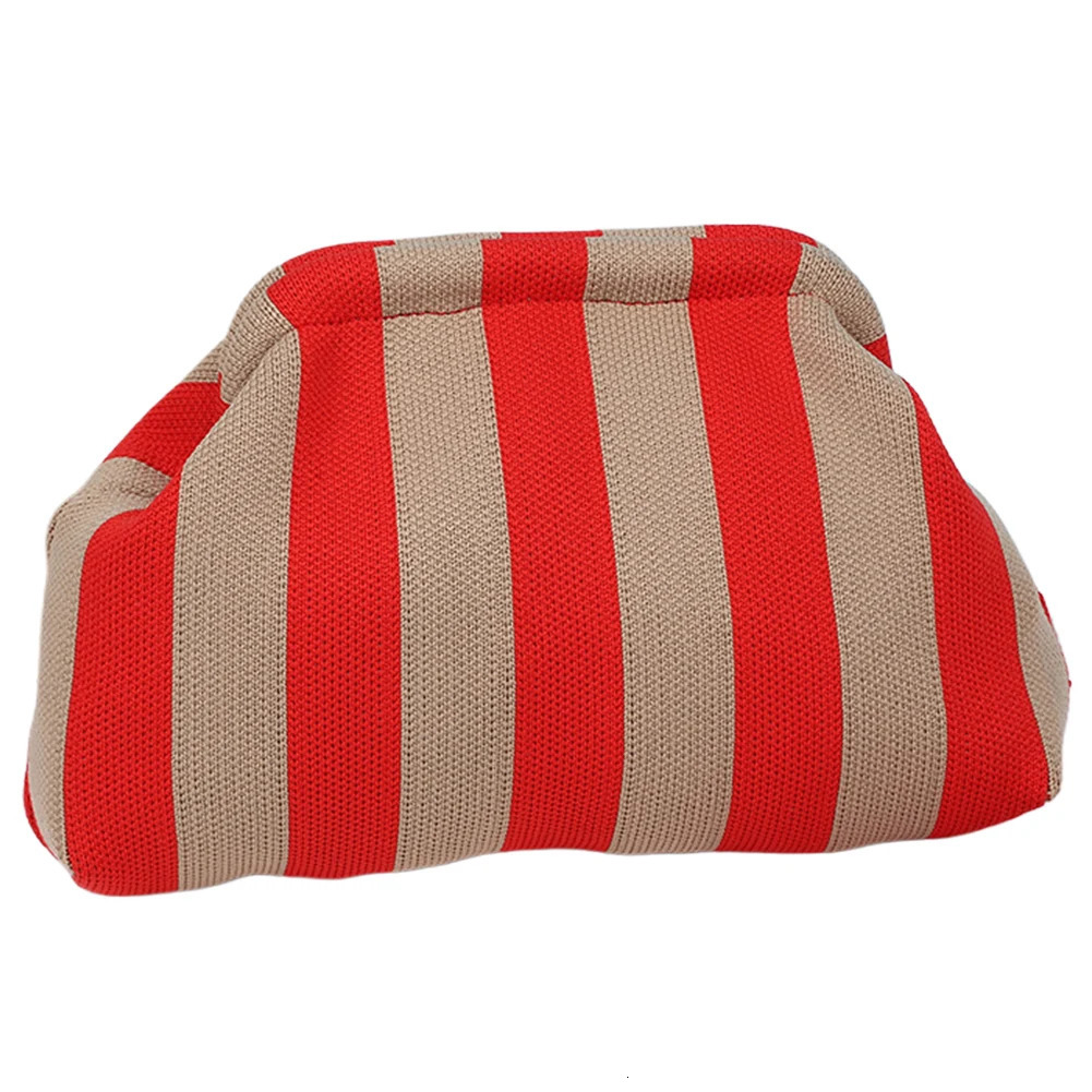 Women Knit Stripe Purse Contrast Color Small Crochet Handbag Knitting Dumpling Clutch Summer Beach Bag 250317