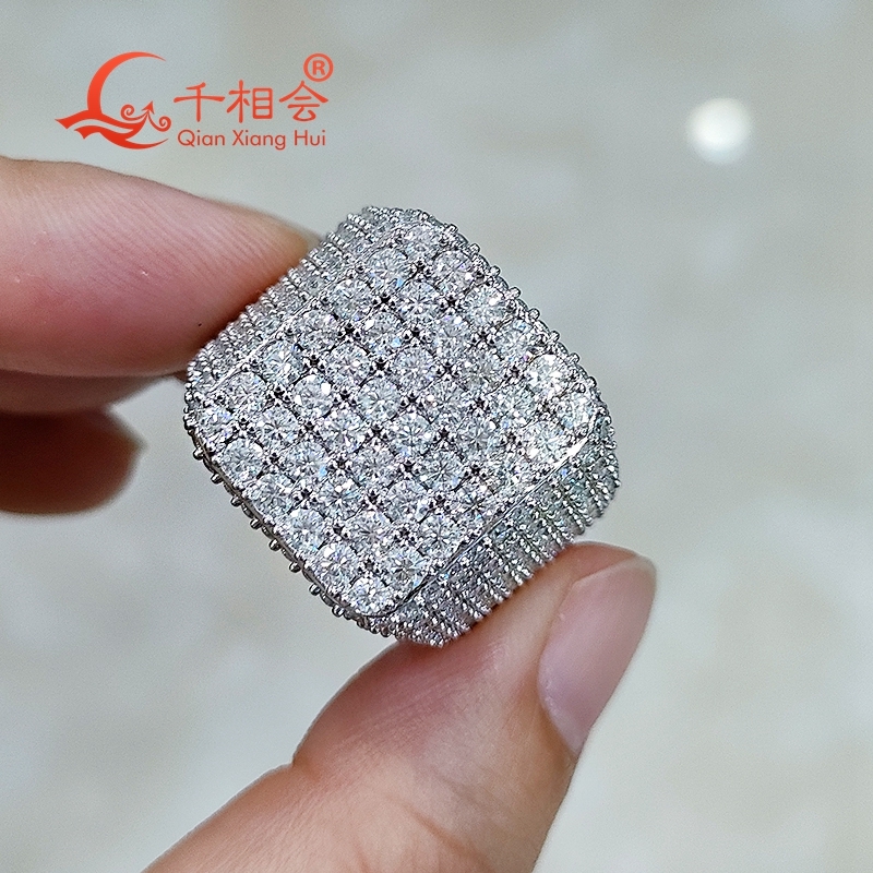 Luxury Square Shape Moissanite Ring 20mm Big Size S925 Silver White Full Melee Mens Womens Wedding Gift Jewelry