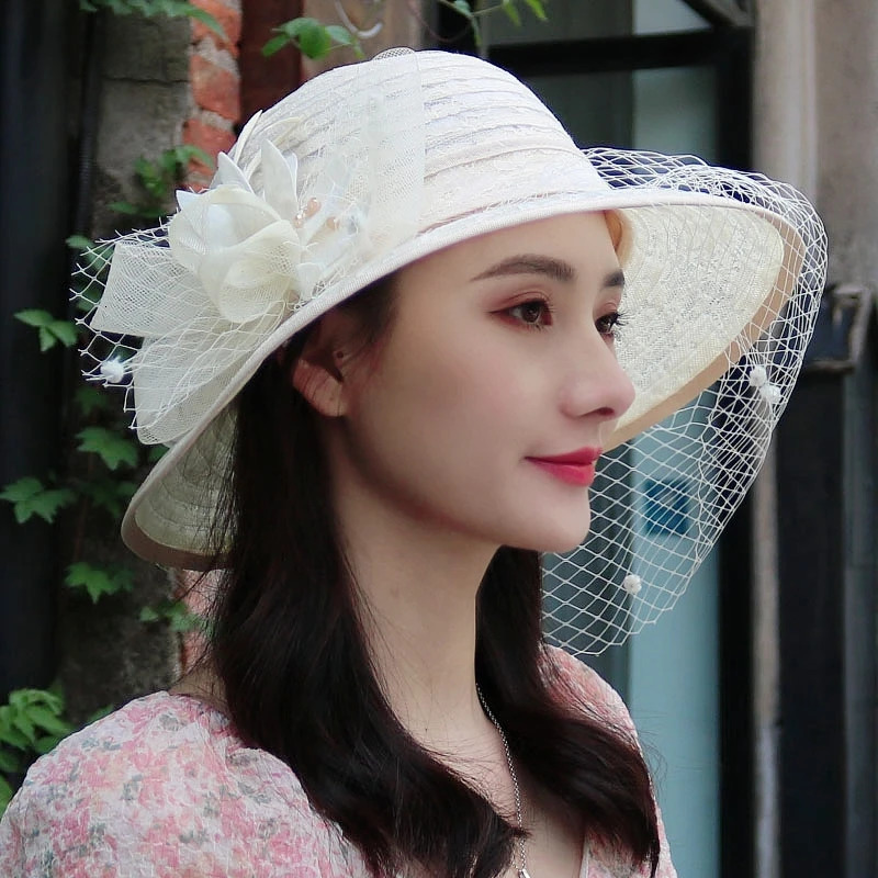Mesh floral sun hat suitable for summer women stylish and breathable covered with elegant lace fisherman hat 250320
