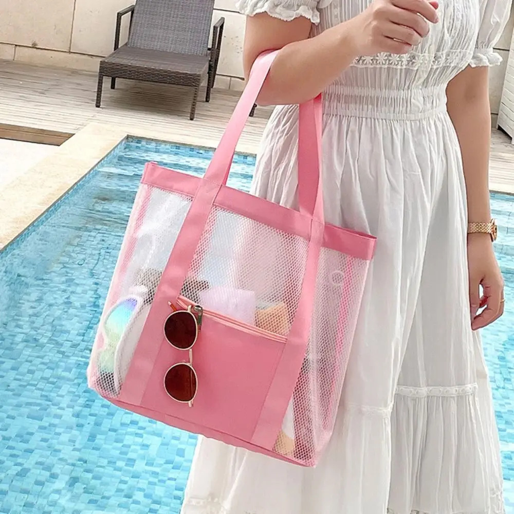 Cute PVC Beach Tote Bag Storage Bag Handbag Transparent Mesh Bag Summer Shoulder Pouch Travel Shoulder Bag Washing 250320