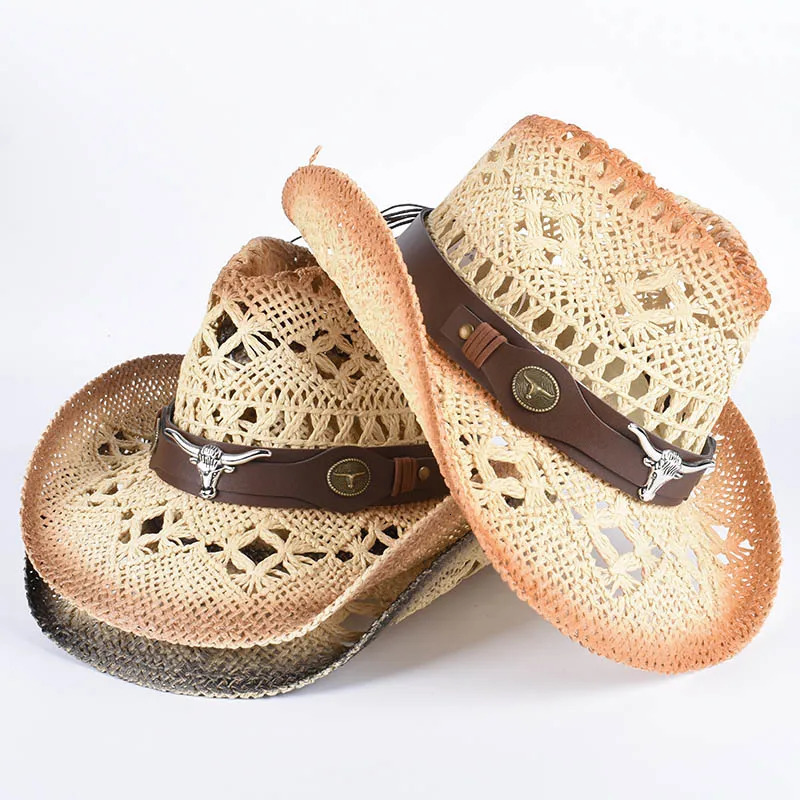 Summer Sun Hat Western Womens Cowboy Hat Hollow Retro Panama Beach Jazz Hat Grass Hat Sun Protection Hat 250320