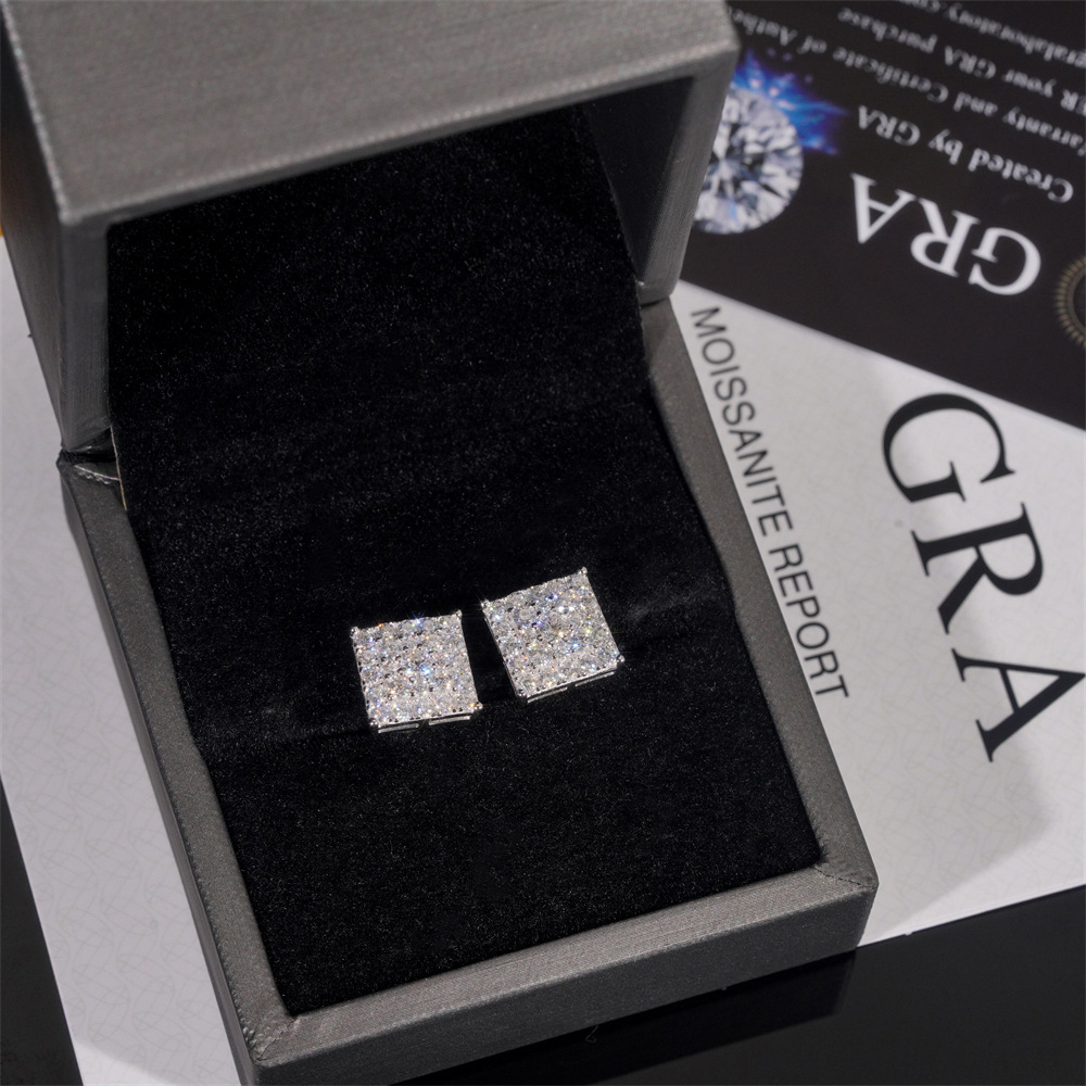 New best-selling 925 silver vvs vs moissanite hip-hop earrings mens and womens trendy jewelry passes GRA test