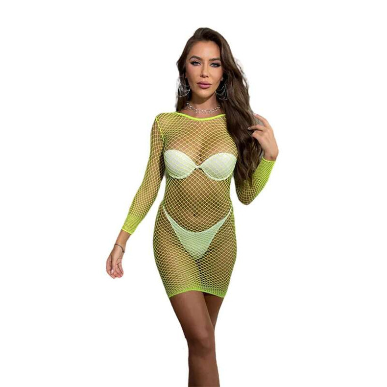 higher quality Sexy sexy underwear Europe and the United States clothing hollow-out bikini mesh perspective fishing net long sleeve wrap hip skirt