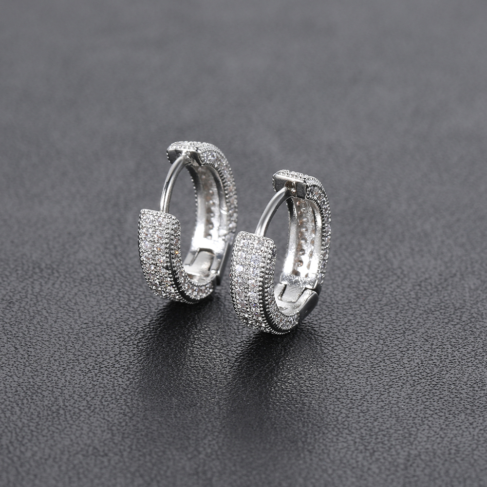 Hip Hop Personalized Iced Out Earrings Double Cubic Zirconia 1/8//K Plated Earrings Women High-End Luxury Original Brand Jewelry