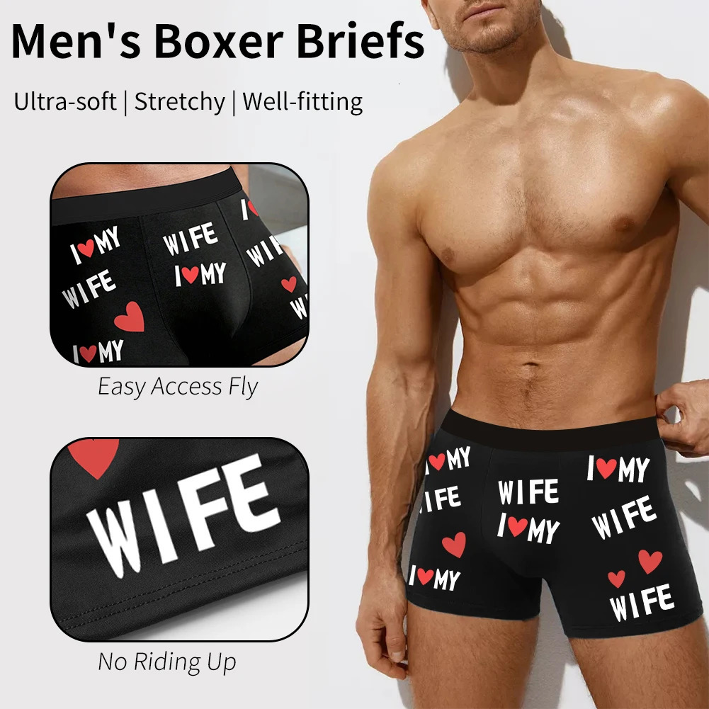 Mens Black Boxer Shorts WithI My Wife Print Comfortable Breathable Underpants Underwear 250320