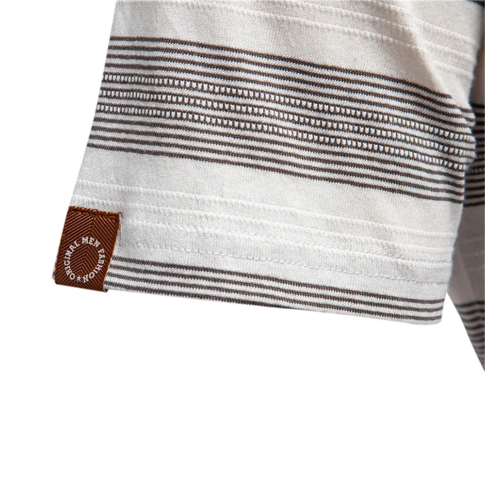 AIOPESON 2025 summer striped Vneck cotton polo shirt mens breathable short sleeved casual knitted comfortable fit 250312