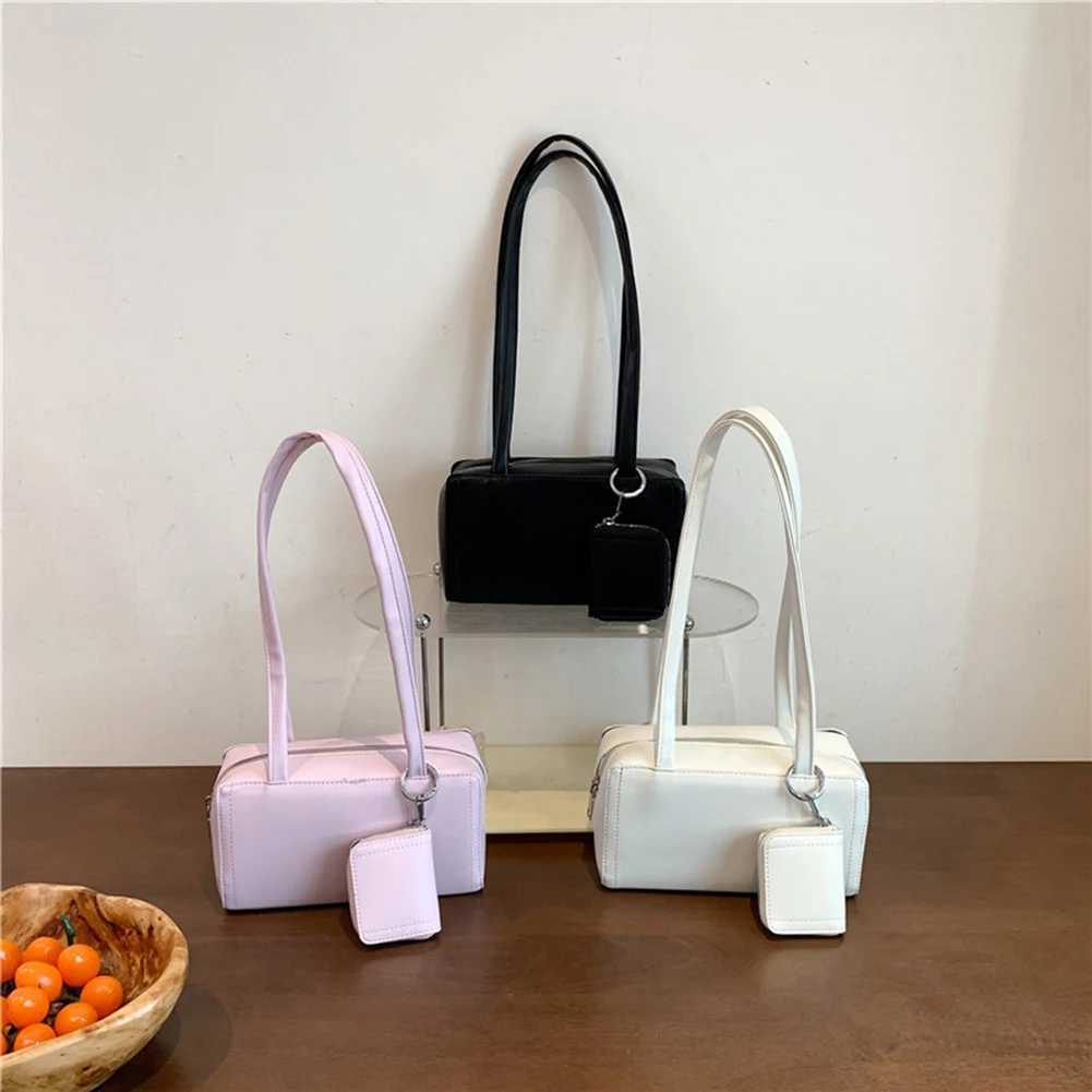 Womens fashionable shoulder bag PU leather casual handbag large capacity date armrest bag business bag with matching clutch set Y250320