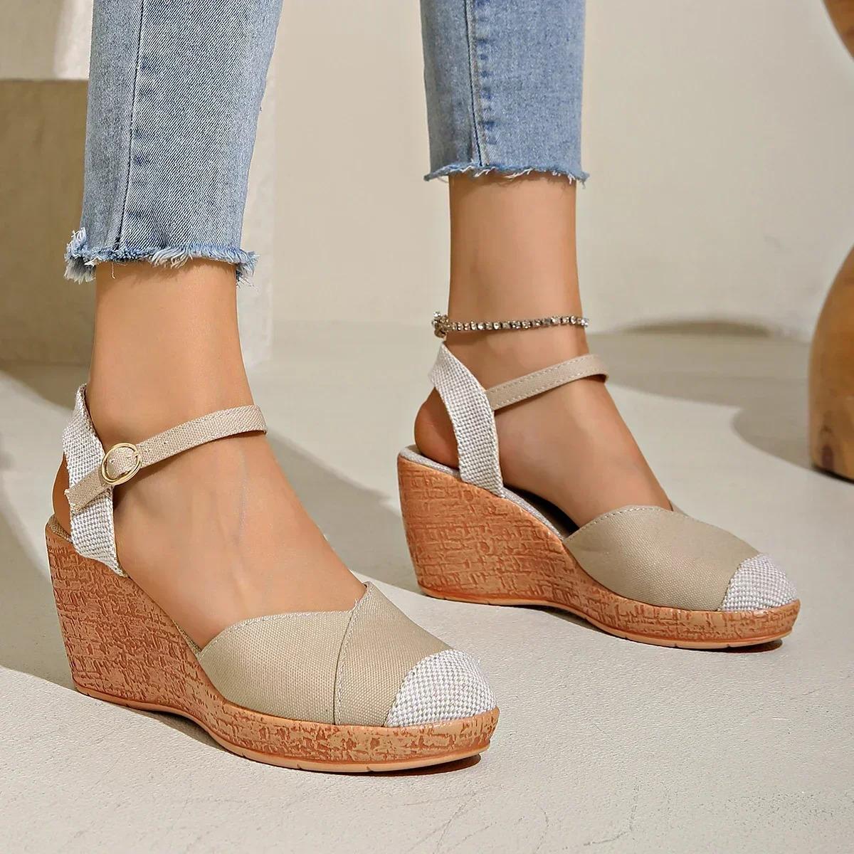 Ladies Sandals Platform Women Shoe Summer Wedges Espadrille High Heels Casual Ankle Strap Mixed Color Shoes For Female 250321BJ - view 4