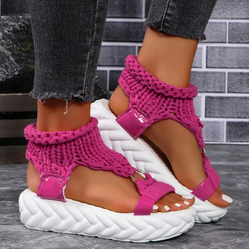 Fashion sandals summer round toe shallow mouth knitted metal trap foot anti slip and wearresistant flat midsole shoes 250321BJ - view 6