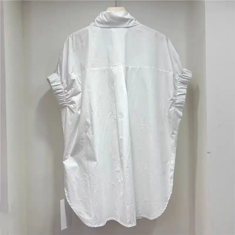 High-end Pears Beaded Loose Casual Cotton Short Sleeve Shirts Blouses For Women 2025 Spring Summer Single Breasted Tops Blusas 250320