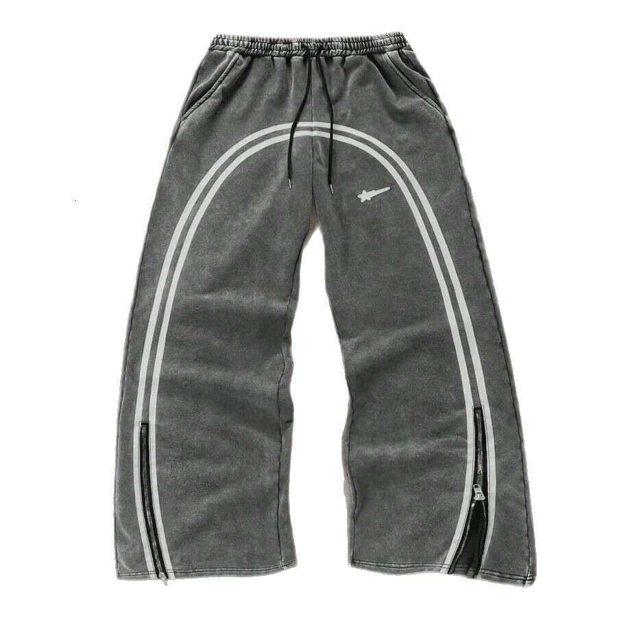 American street fashion brand solid color splicing loose straight sports casual pants zipper sweatpants for men and women