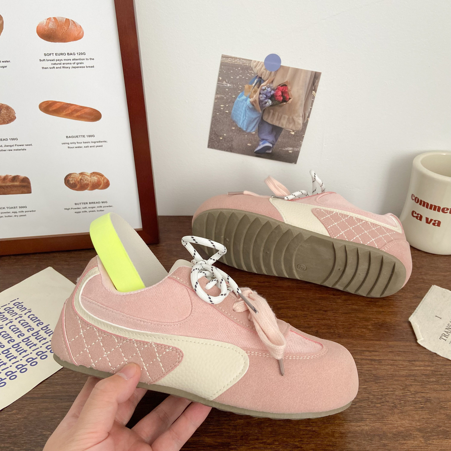 2025 new pink German training board ugly cute spring new unique niche puff bread shoes designer fashion ballet white shoes