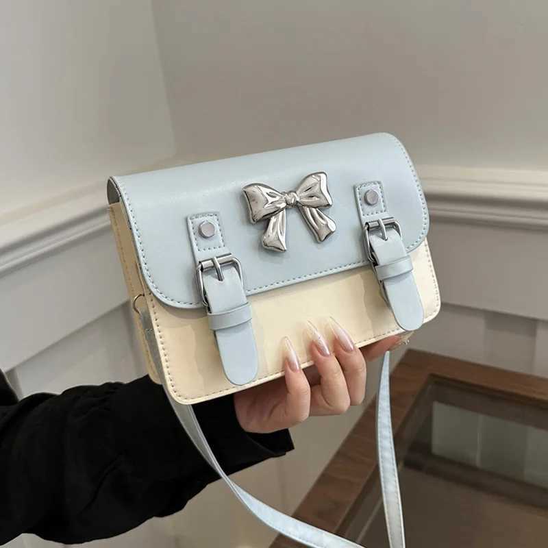 Fashion Square small cross shaped bag butterfly knot decoration flip shoulder bag used for summer travel days Y250319