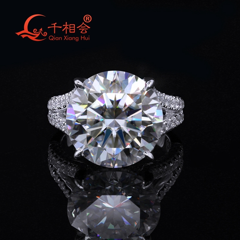12ct 15mm round White Moissanite Large Size Silver 925 Ring Luxury V Half Eternity Womens Wedding Band Date Gift