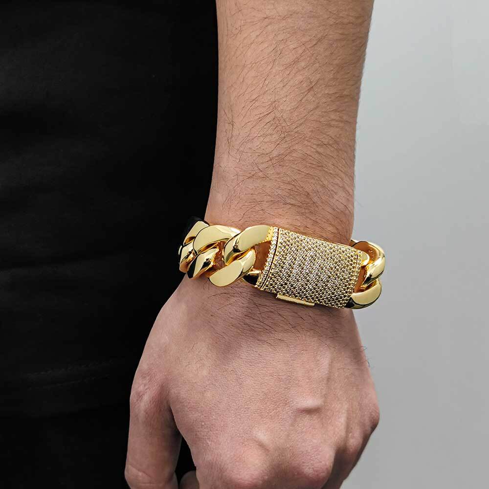 Fashion 12/22MM 5A CZ Iced Out Zircon Lock Miami Brass Cuban Link Chain Hip Hop Jewelry For Men thick Necklace