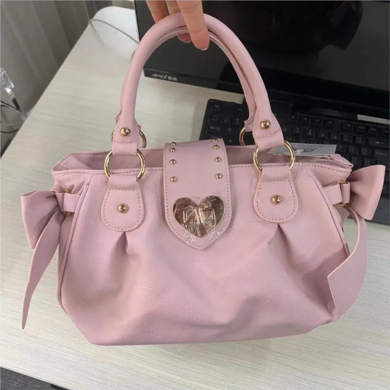 Sweet Bow Lolita Pink Handbag Wallet Womens Harajuku Love Heart Soft Crossbody Bag Kawaii Large Capacity Shoulder 250320