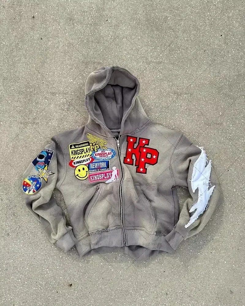 Y2K Fashion Harajuku Color Pattern Printing Loose Zipper Mens Retro Casual Edition Oversized Jacket Womens 250317