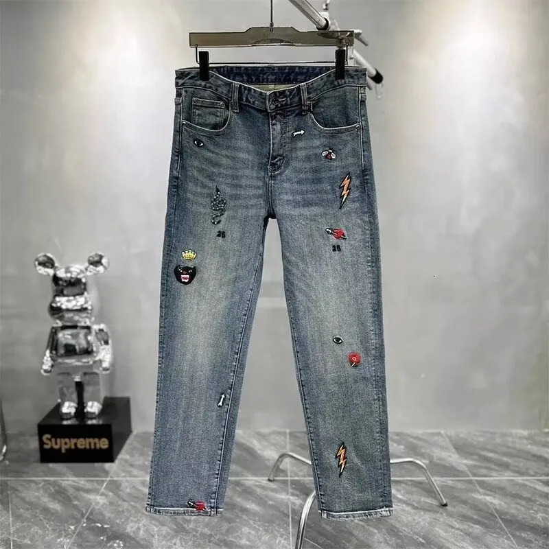 Tight jeans mens wear Trouser pants pocket Y2k streetwear denim shorts flame cargo width 250312