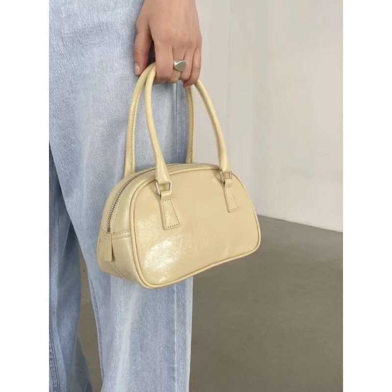2024 Korean luggage niche brand suede womens bag oil wax cowhide shell bag hand cross body bag womens bag wallet and handbag Y250320
