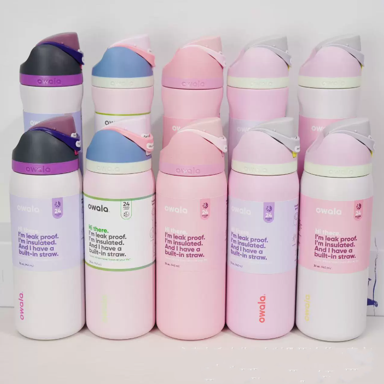 New 32Oz Owala Tumblers Insulated Mugs Stainless Steel Cups With Straw Bow Tie Flowers Print Bpa-Free Sports Water Bottle 24oz
