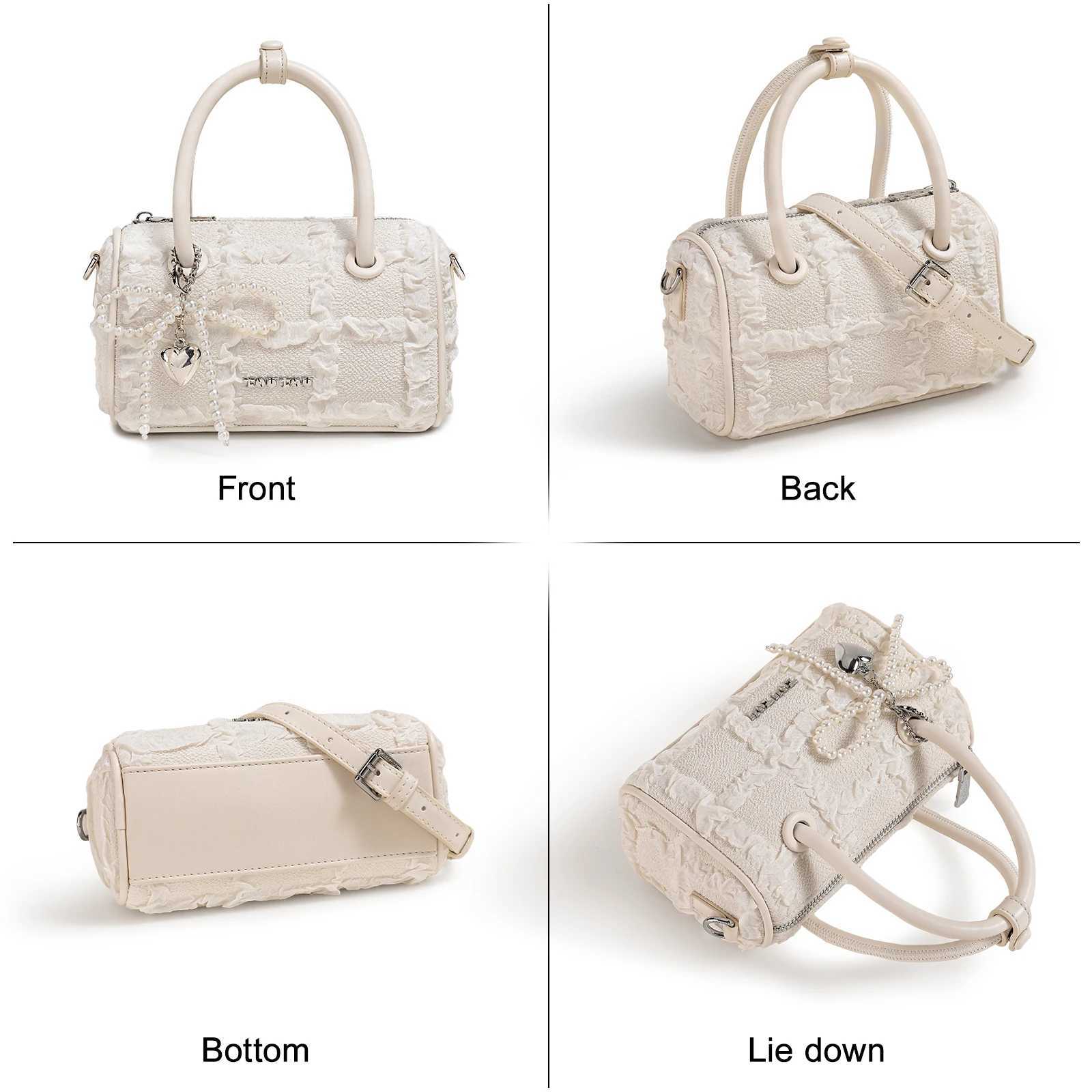 Versatile High End Boston Bag Trendy Quilted Jacquard Bowling Bag with Bowling Knot and Heart Charm Cute Handbag and Crossbody Bag Y250319