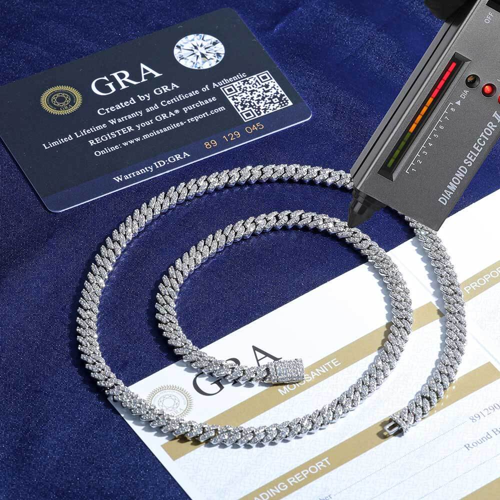 Hip Hop VVS Diamond Miami Shiny Diamond Cuban Chain Women 925 Sterling Silver Thin Necklace Moissanite Cuban Link Bracelet
