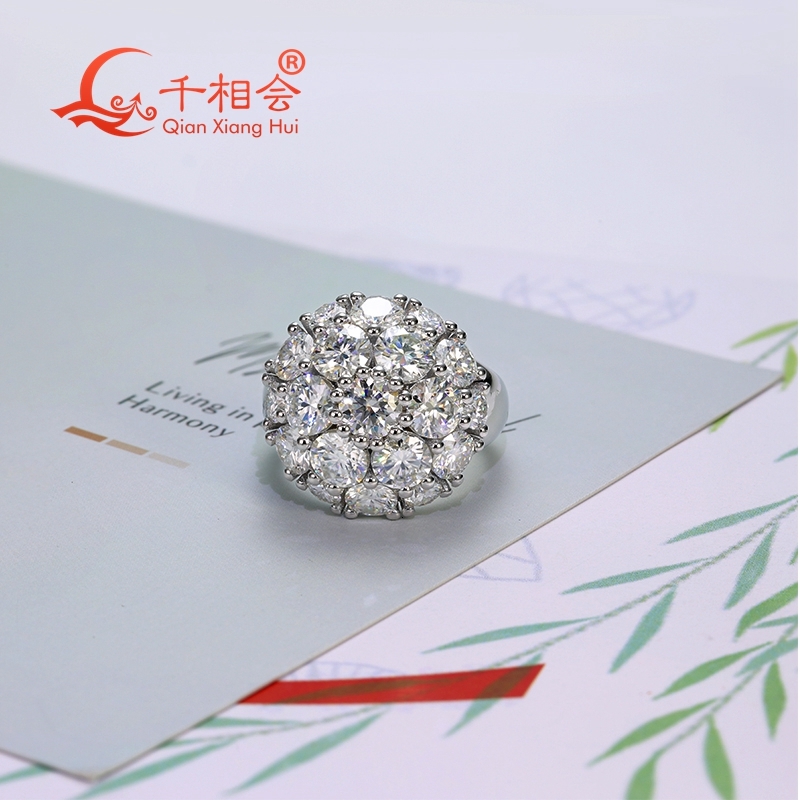 22mm round Hydrangea ring Sterling 925 Silver round Moissanite Ring Men women Diamonds Male fine Jewelry gitf wedding happiness