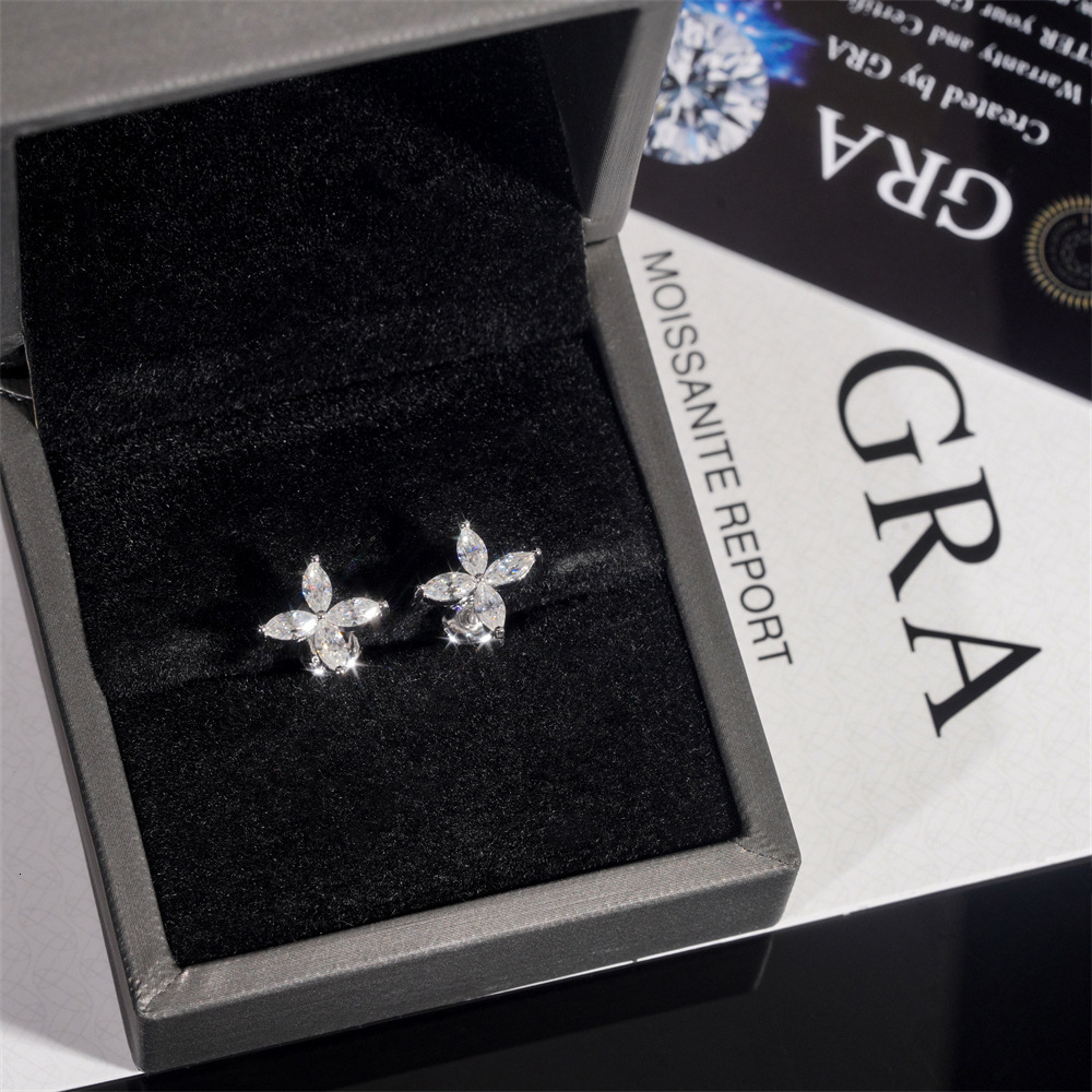 New luxury moissanite earrings GRA certified 925 sterling silver earrings fashionable jewelry flower earrings
