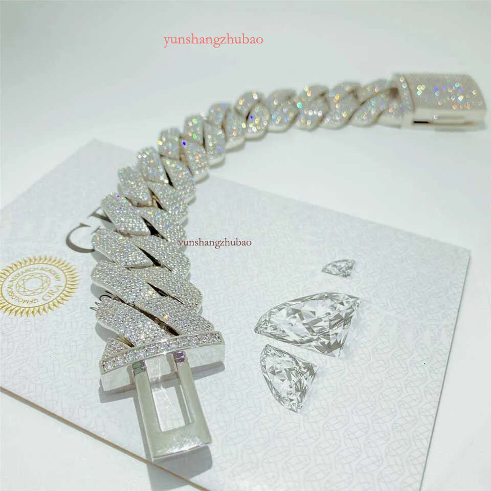 Cuban Chain Necklace Hip Hop 26mm Four Row Dia Box Buckle Miami Thick Sier Moissanite Men's Free shipping