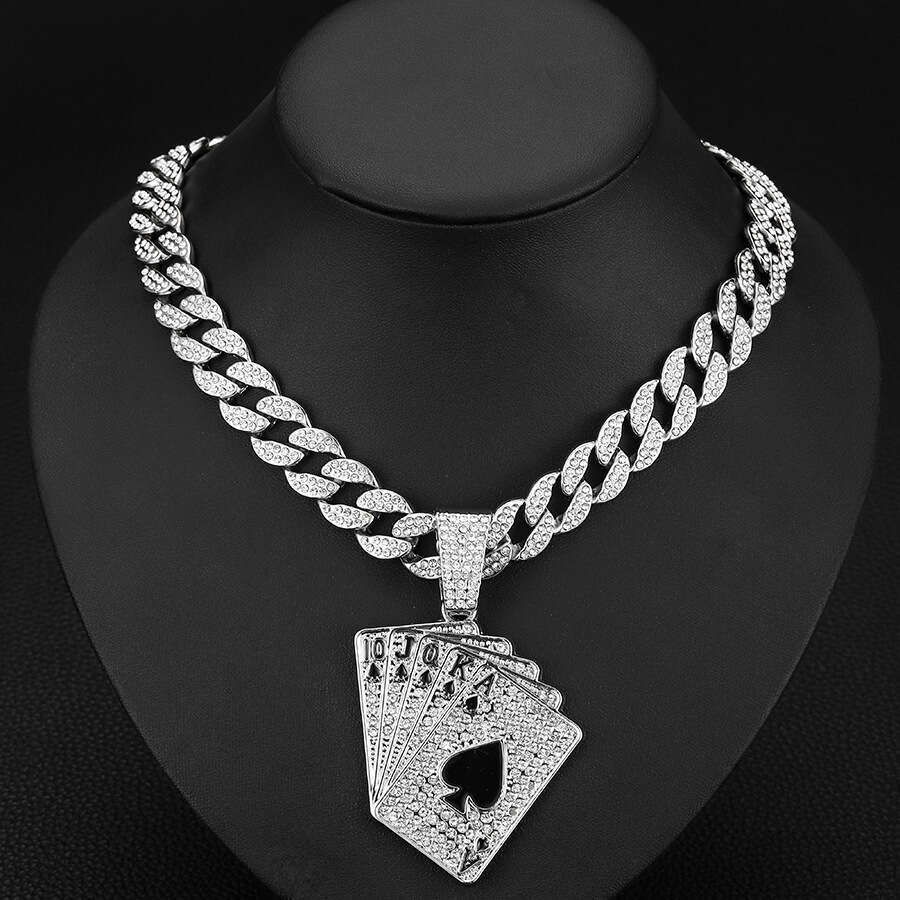 Hip hop niche street rap poker pendant, environmentally friendly alloy Cuban necklace, men's necklace