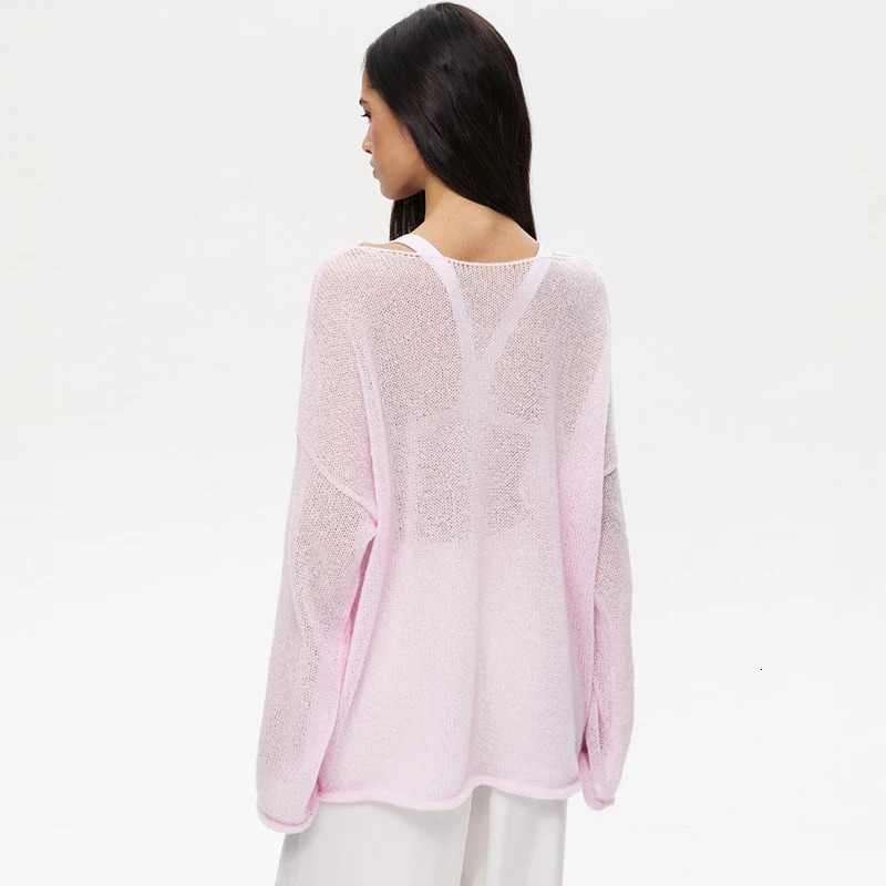 MSCSZ Red Long Sleeve Oversized Sweater Women Transparent Knitted Sweater 2025 Spring Autumn Cozy Sweaters Pullover Tops 250319