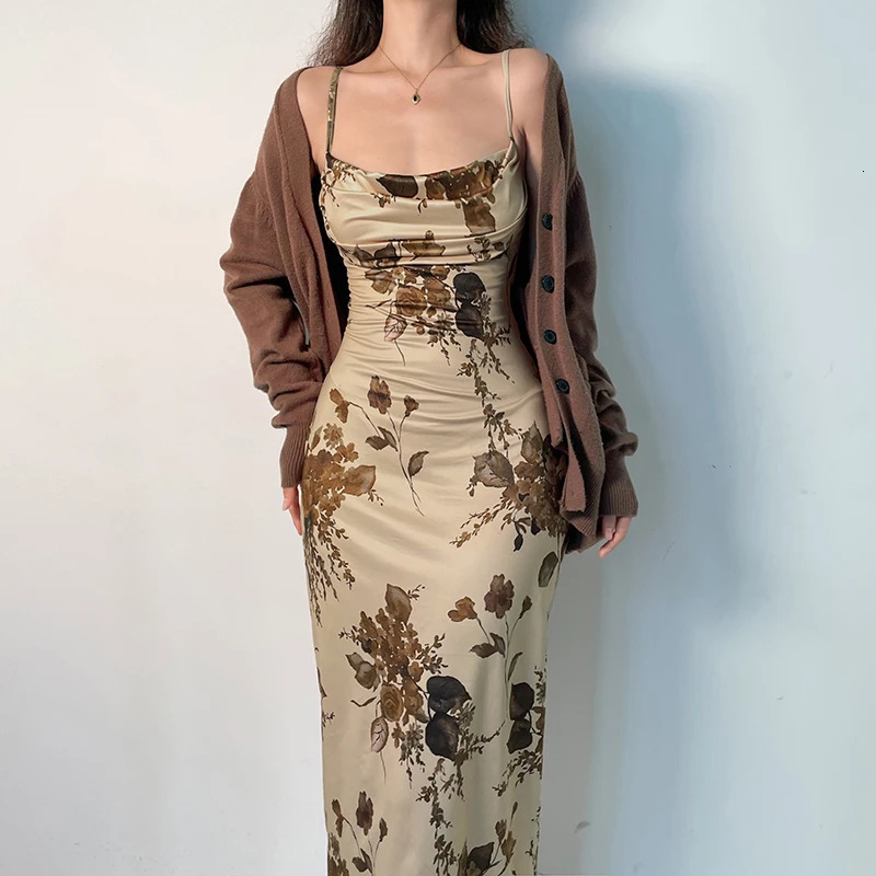 Cibbar y2k retro shoulder strap dress with retro floral print sleeveless summer party dress suitable for fashionable and elegant ladies in the 2000s 2