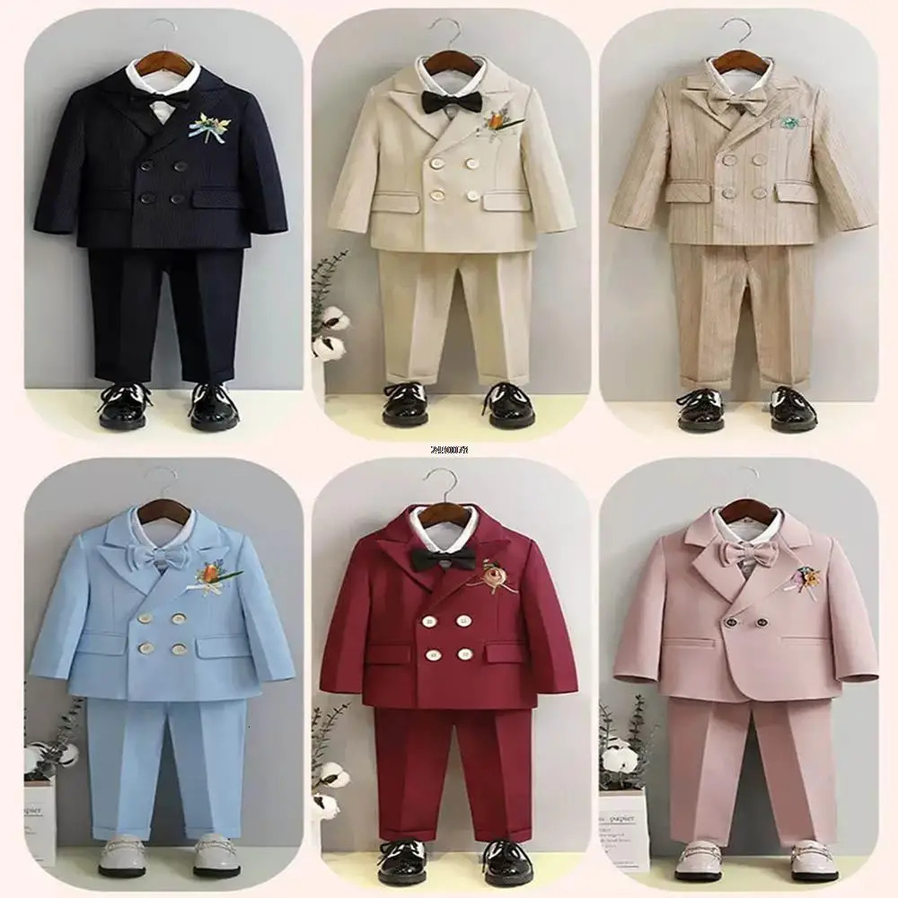 Flower Boys Pography Suit Baby Kids Formal Ceremony Costume Children Birthday Wedding Party Dress Performance Tuxedo Set 250320
