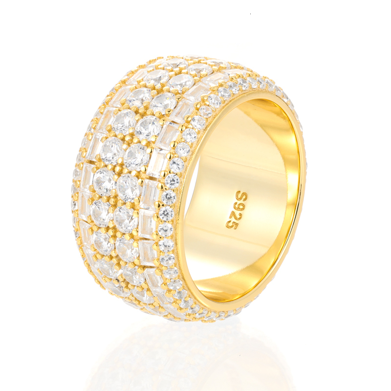 TUHE Unisex Double Row Classic Moissanite 925 silver Ring For Men Hip Hop Jewelry Pave Setting Ring Fashion Rock Gift