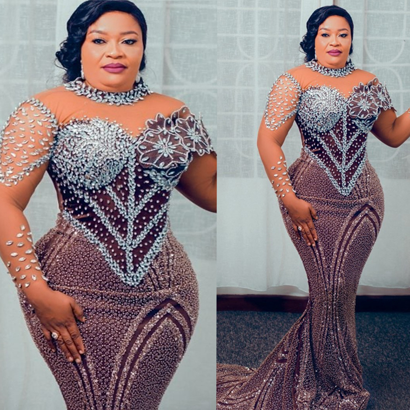 Plus Size Aso Ebi Prom Dresses 2025 Mermaid Prom Dress For Special Occasions High Neck Flora Illusion Beaded Lace Birthday Dress Second Reception Gown