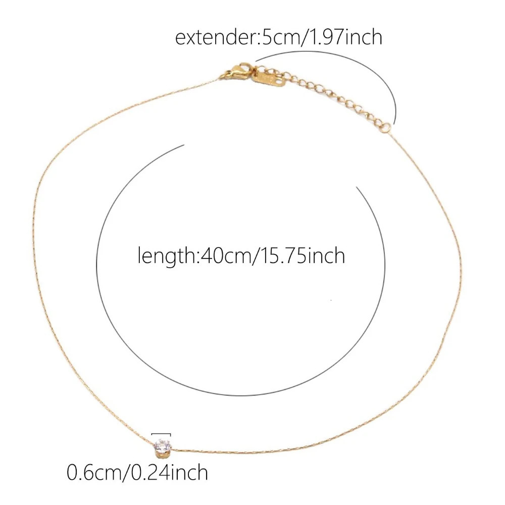 Stainless steel goldplated Dainty Minimalist Zircon Charm Anti Tarnish Chain round transparent Cz stone necklace 250313