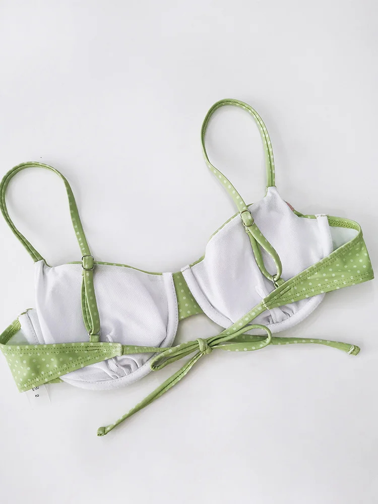 Sexy Polka Dot Bow Backless Bikini 2 Piece Set Women Laced Up Split Swimsuit Beach 2025 Summer Swimwear 250320