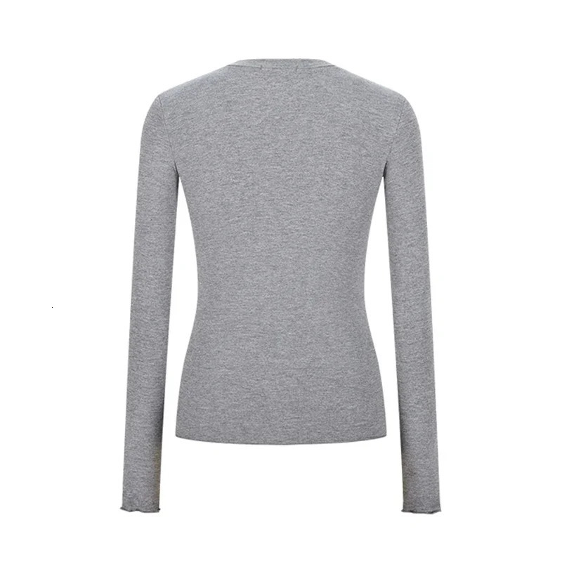 White T Shirt For women Button Fashion Tops 2025 Spring Y2K Woman Clothing Long Sleeve Tee Femme Sexy Slim Tshirt 250311