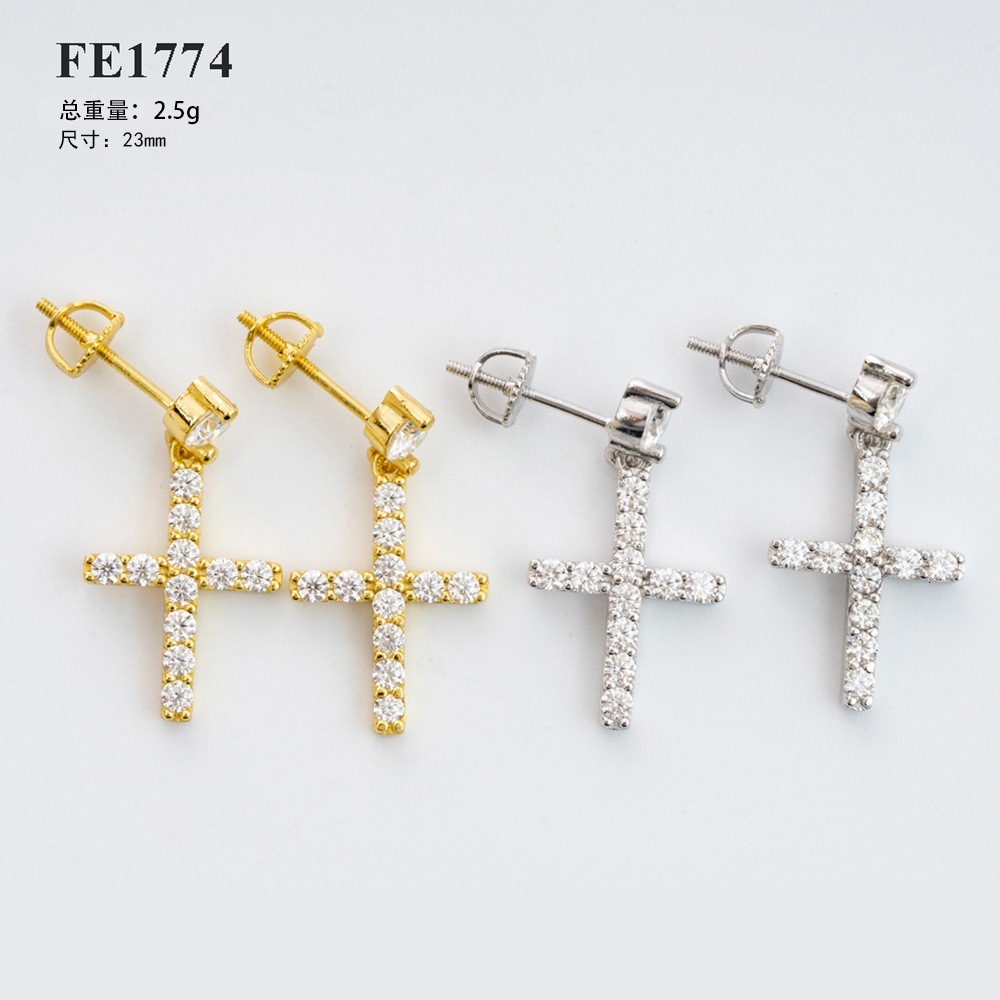 Hot selling jewelry 925 silver vvs moissanite pendant cross earrings full of diamonds hip-hop versatile earrings for men and women