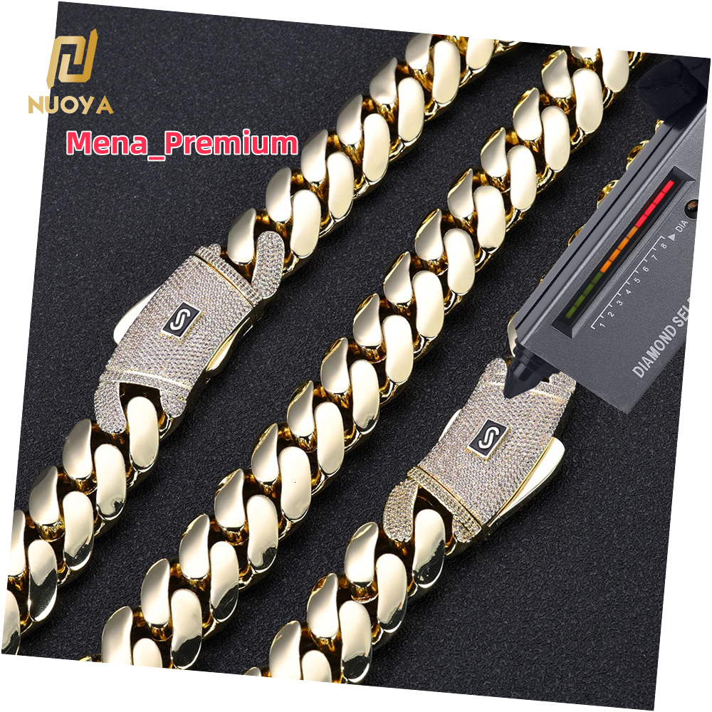 NUOYA High Quality 14K Monaco Chain 925 Silver Cuban Link Necklace Iced Out VVS Moissanite Clasp Smooth Cuban Chain Jewelry