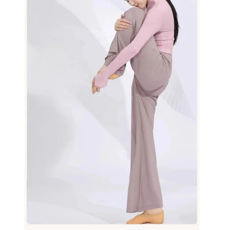 Casual matching elastic waist womens wide leg pants loose Trouser color sportswear dance training basic trend 250320