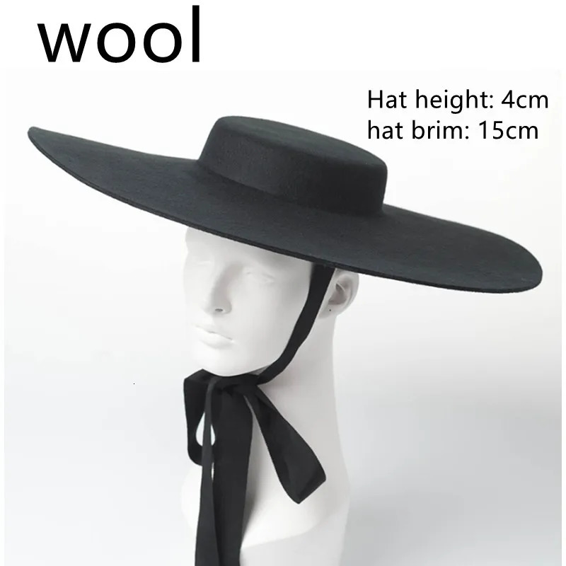 4cm hat high wool hat oversized 15cm big brim shallow top shallow top fedora hat men and women flat top hat big brim hat 250318