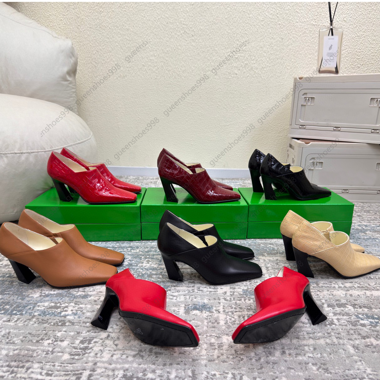 Top Quality Leather High Heels Pumps Shoes Women Luxury Designer Dress Shoes Casual Square Toe Thick Heels Party Shoes With Box