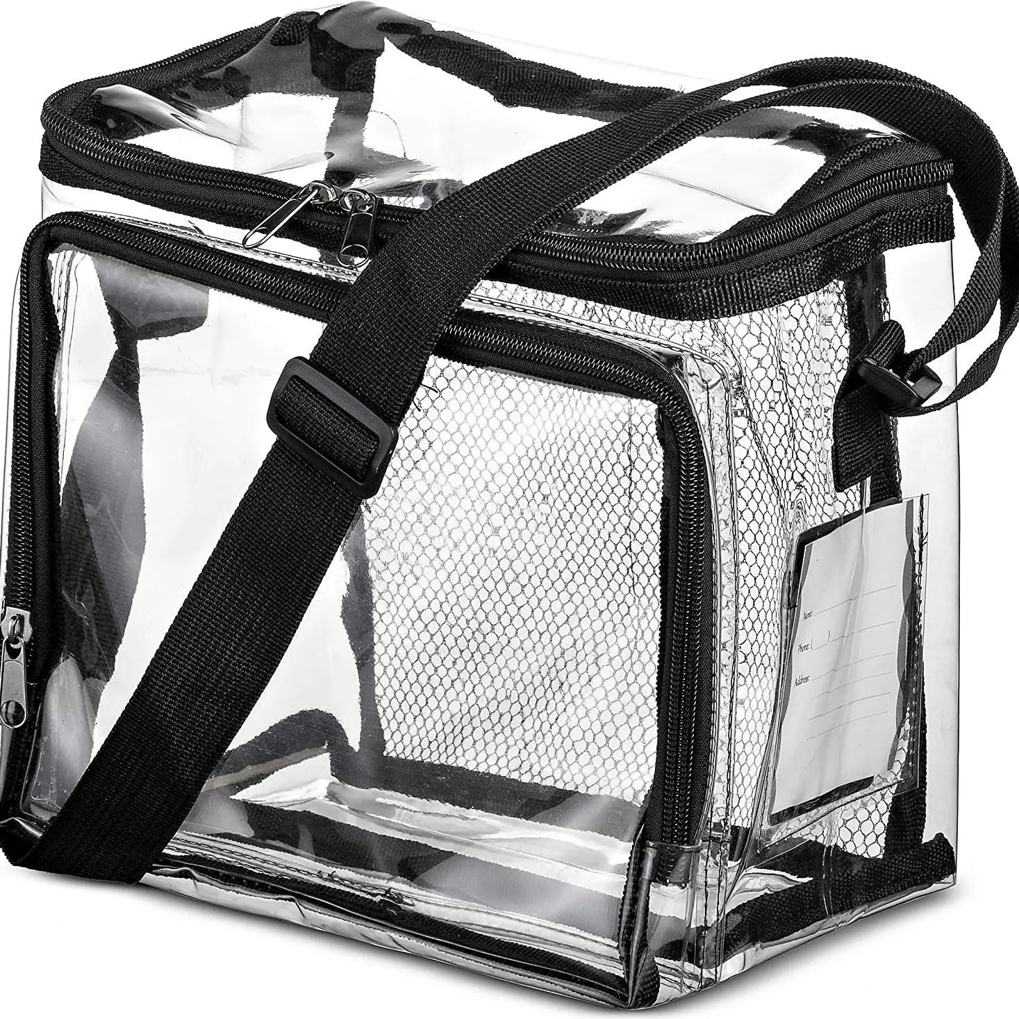 Cross PVC transparent lunch bag with adjustable shoulder straps front storage company mesh bag wild lunch bag 250320