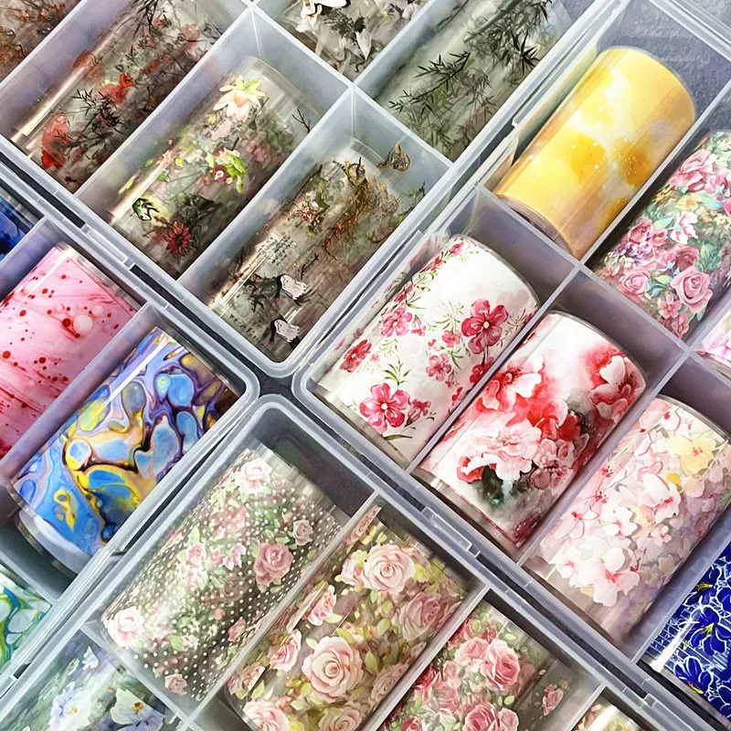 4 Boxes Mixed Nail Foils for FlowersTransfer Paper Metal Stickers Champagne Nails Wraps Silver DIY Golden Nail Art Decorations 250314